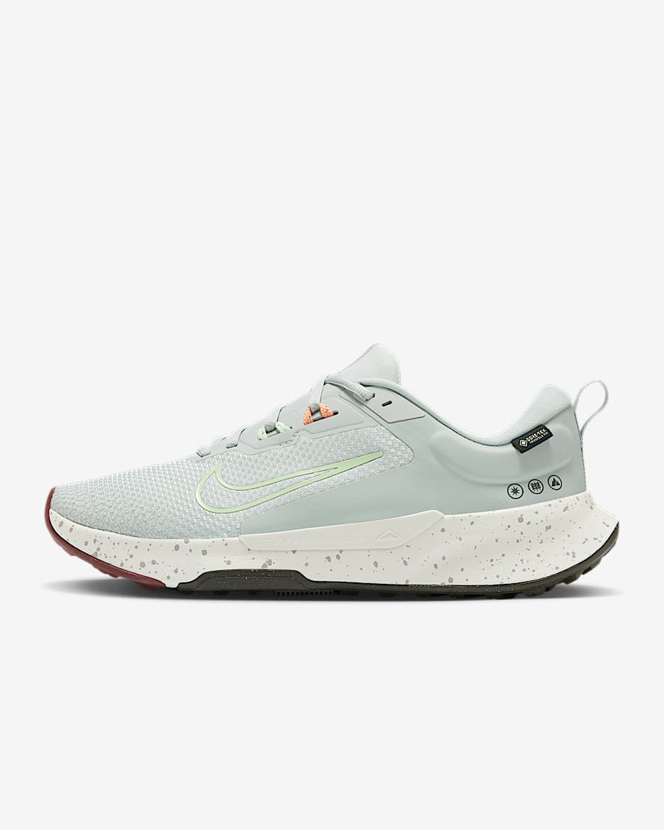 Męskie wodoszczelne buty do biegania w terenie Nike Juniper Trail 2 GORE-TEX - Light Silver/College Grey/Dark Team Red/Barely Volt
