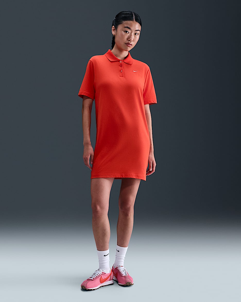 Nike Sportswear Essential Women's Short-Sleeve Polo Dress - Picante Red/Heather/Sail