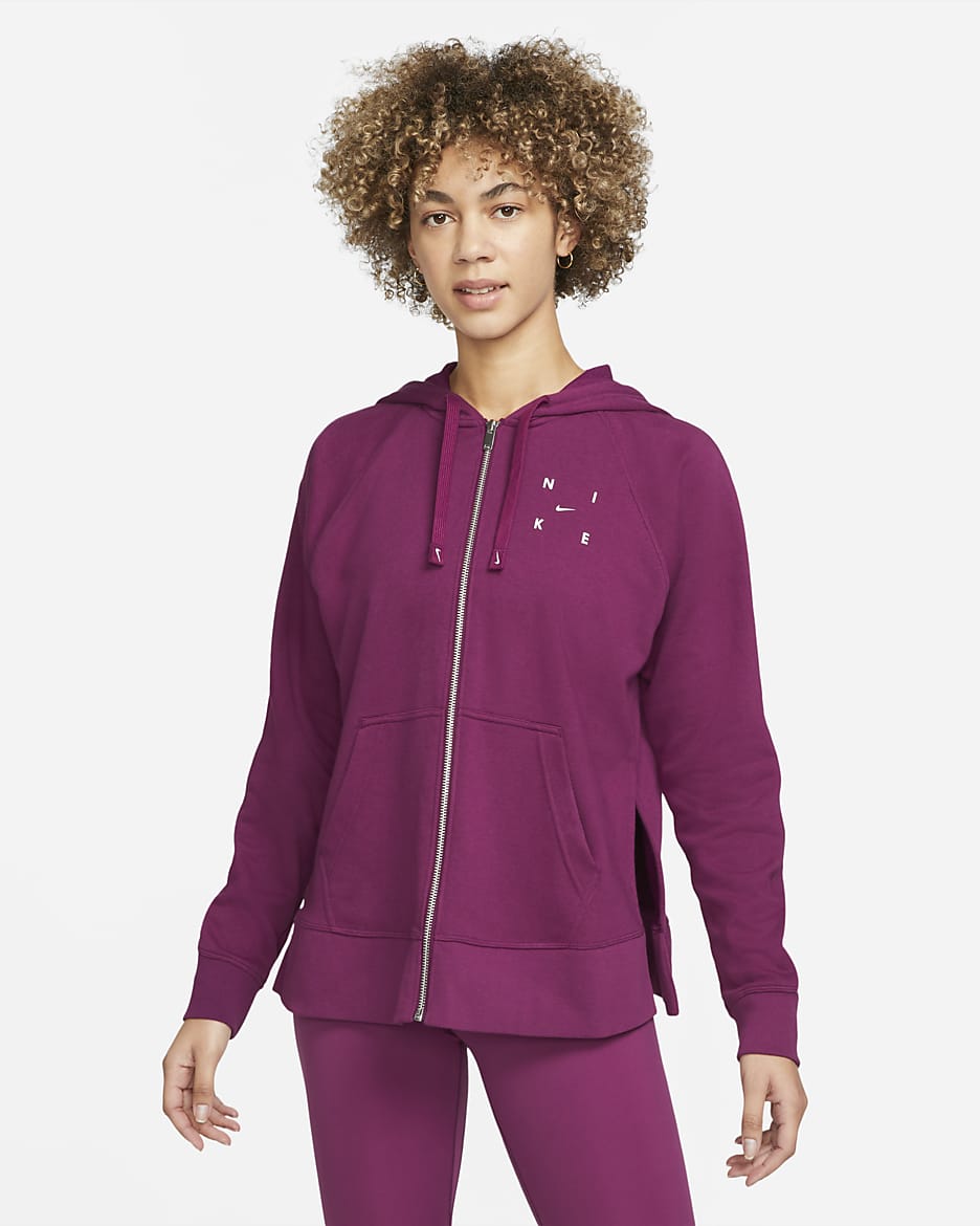 Nike Dri-FIT Get Fit Women's Full-Zip Graphic Training Hoodie - Sangria/White
