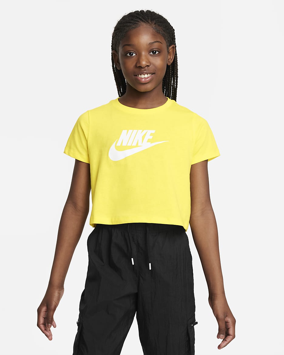 Nike Sportswear Big Kids' (Girls') Cropped T-Shirt - Opti Yellow/White