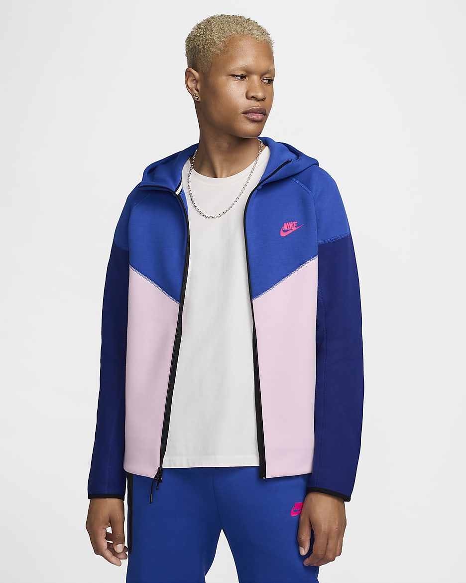 Męska bluza z kapturem i zamkiem na całej długości Nike Sportswear Tech Fleece Windrunner - Game Royal/Pink Foam/Deep Royal Blue/Hyper Pink