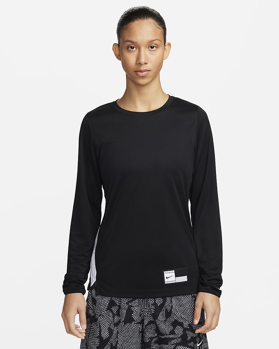 Nike Women's Dri-FIT Long-Sleeve Warm-Up Basketball Top - Black/White/White