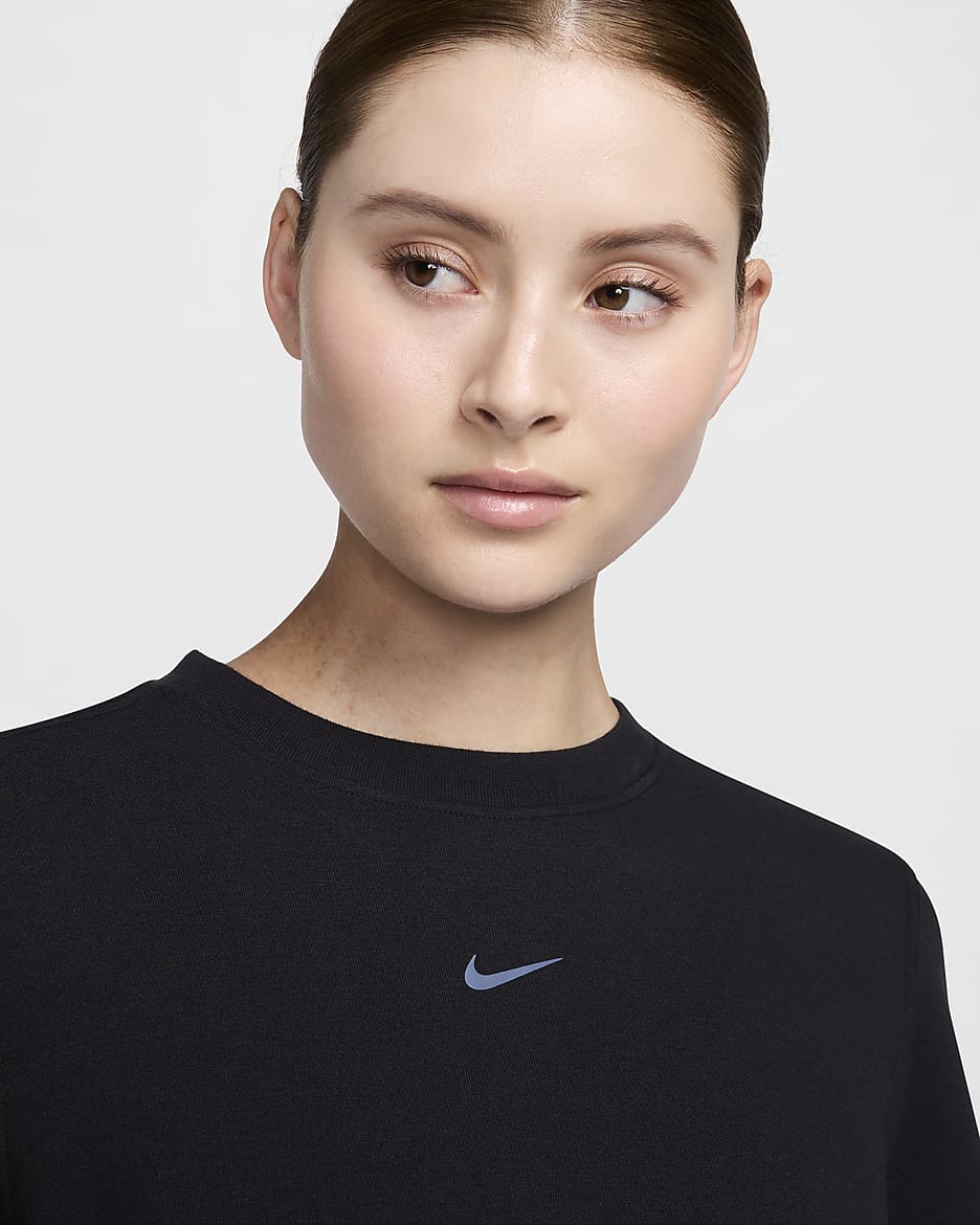 Nike Dri-FIT One Women's Crew-Neck French Terry Sweatshirt - Black/White