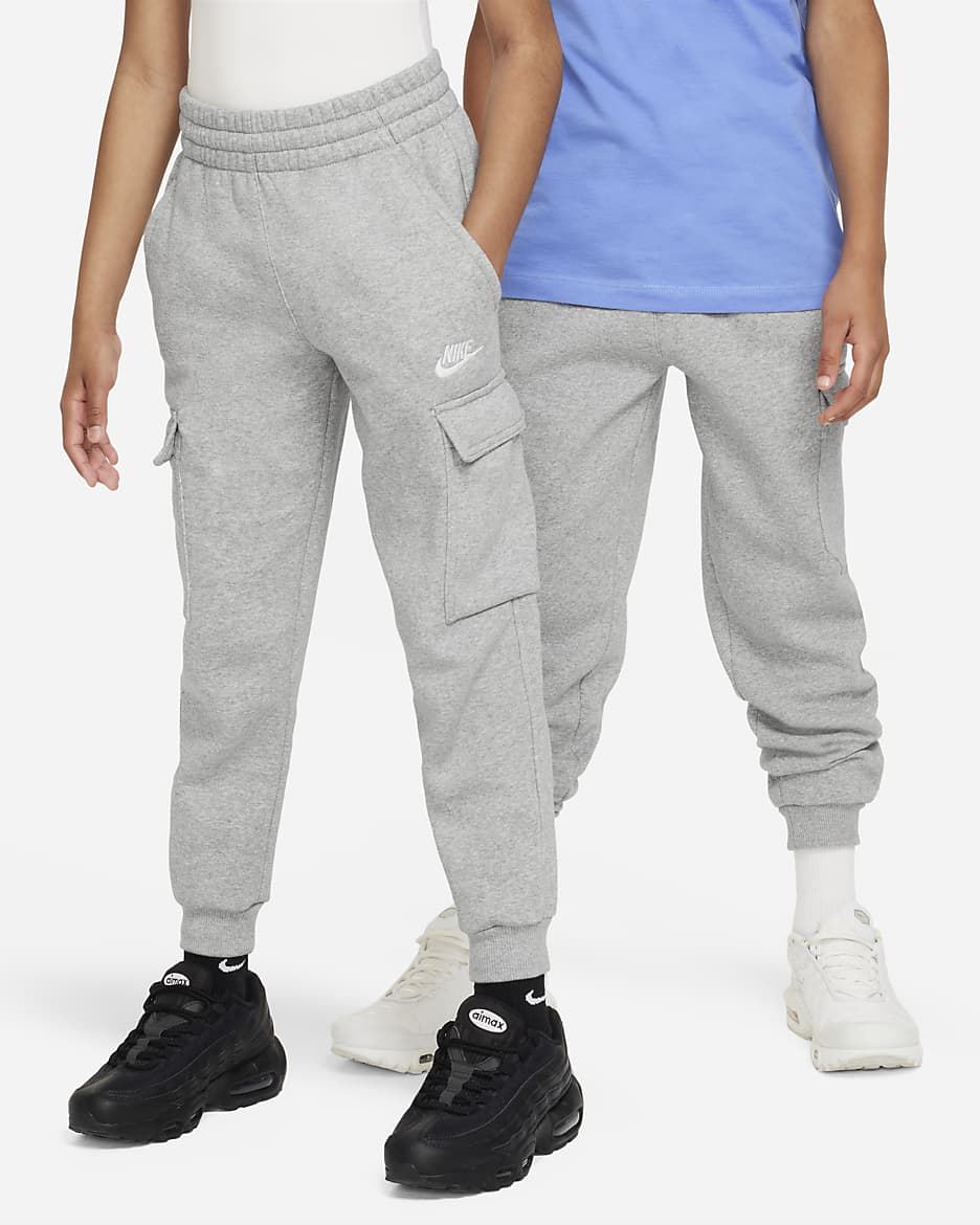 Nike Sportswear Club Fleece Big Kids' Cargo Pants - Dark Grey Heather/Base Grey/White