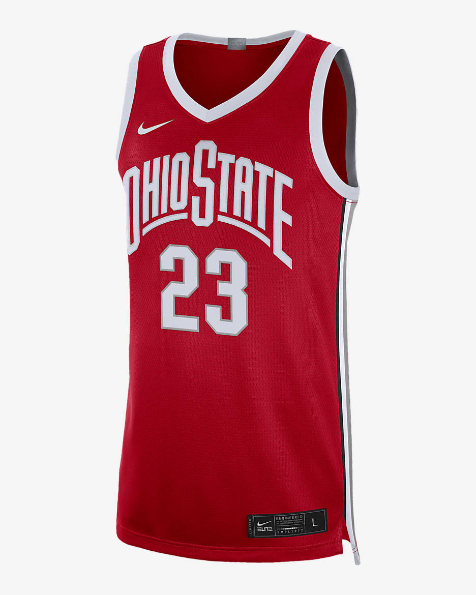 Camisola de basquetebol Nike Dri-FIT College Ohio State Limited para homem - Vermelho University/Branco