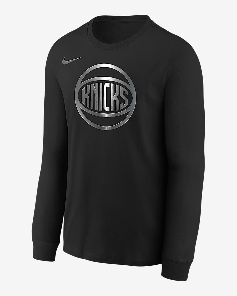 Playera de manga larga Nike de la NBA de corte cuadrado para niños talla grande New York Knicks Courtside - Negro
