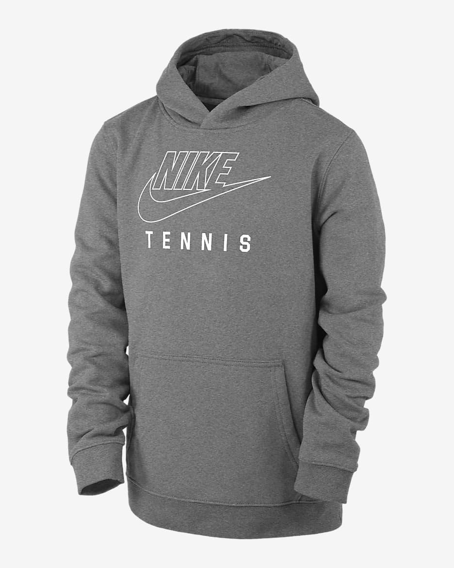 Nike Swoosh Club Fleece Big Kids' Tennis Pullover Hoodie - Dark Grey Heather