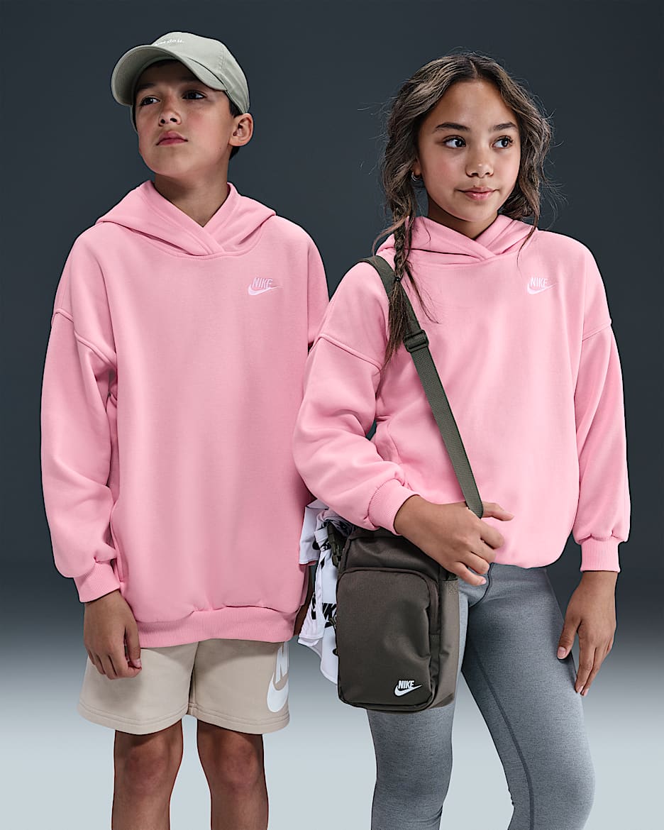 Nike Sportswear Club Fleece Big Kids' Oversized Pullover Hoodie - Medium Soft Pink/Medium Soft Pink/White