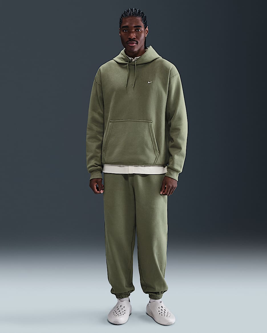 Nike Solo Swoosh Men's Cuffed Fleece Pants - Medium Olive/Medium Olive/White