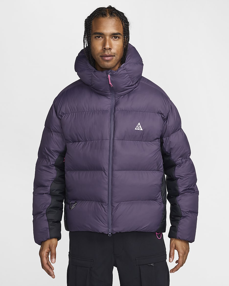 Chamarra con gorro Therma-FIT ADV holgada para hombre Nike ACG "Lunar Lake" PrimaLoft® - Pasa oscuro/Negro/Fucsia láser/Blanco cumbre