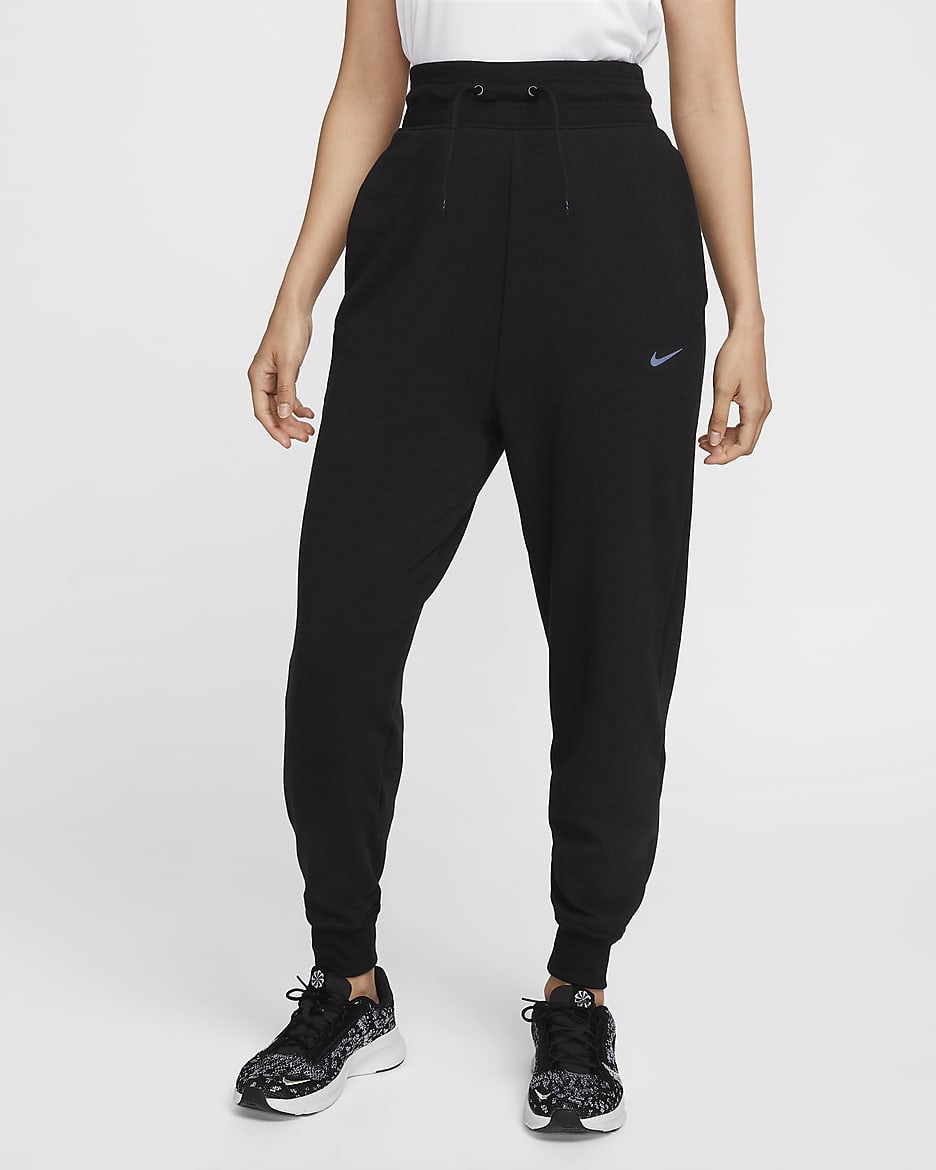 กางเกงซ้อมกีฬาผ้าเฟรนช์เทรีเอวสูงผู้หญิง 7/8 ส่วน 
Nike Dri-FIT One - ดำ/ขาว