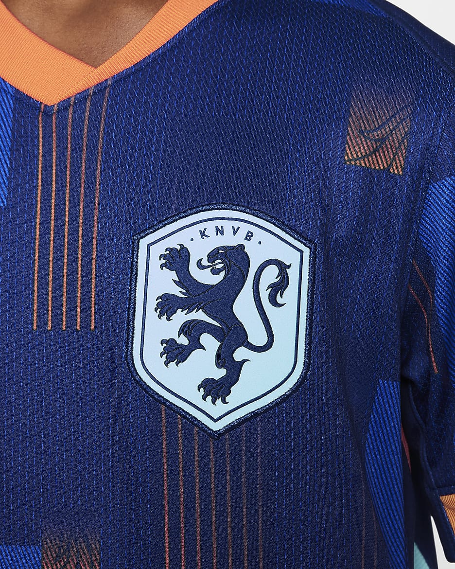 Holland 2024/25 Stadium Away Nike Dri-FIT Replica-fodboldtrøje til større børn (kvindehold) - Blue Void/Safety Orange/Copa/hvid