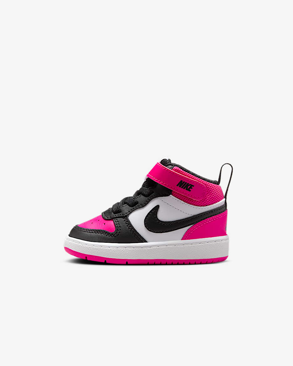Tenis para bebé e infantil Nike Court Borough Mid 2 - Blanco/Rosa feroz/Negro