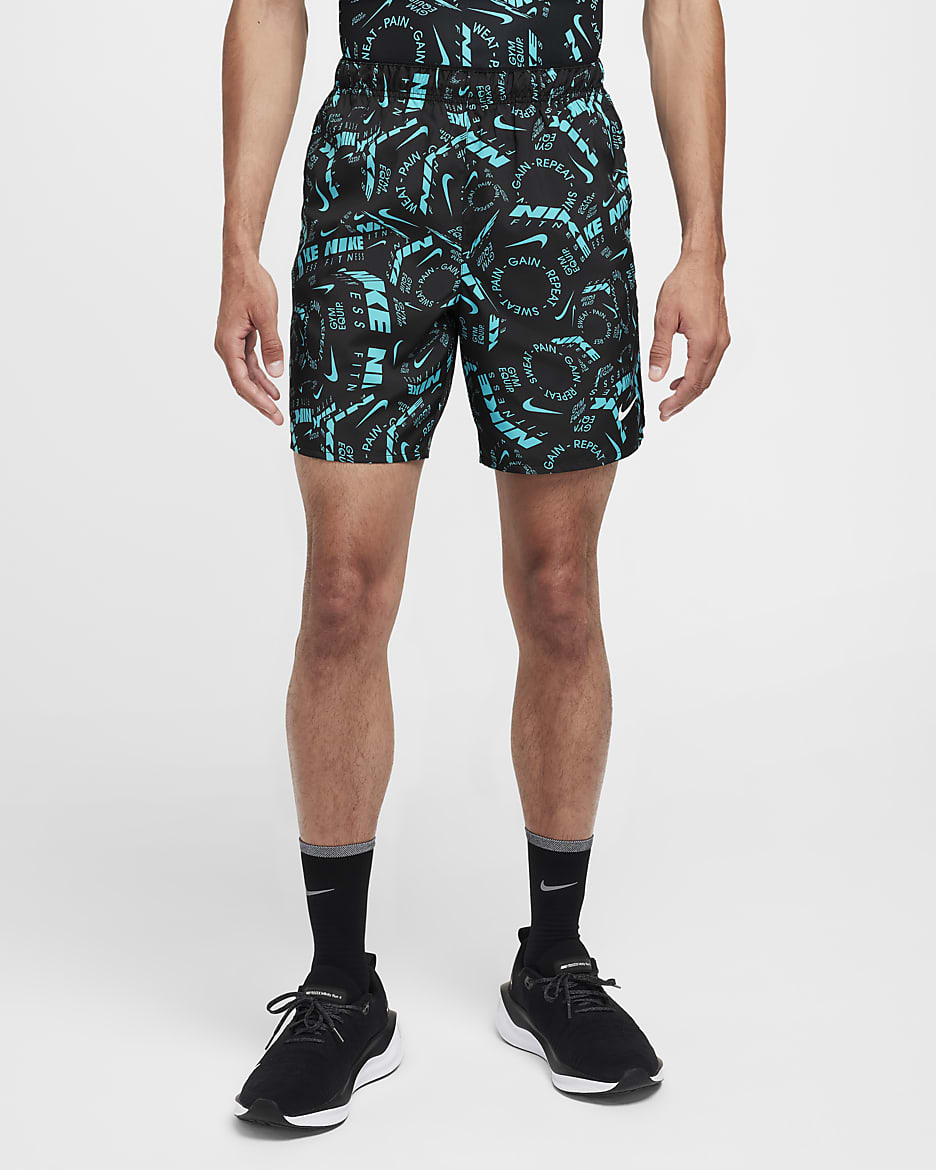Shorts versátiles Dri-FIT de 18 cm sin forro para hombre Nike Challenger - Negro/Cactus empolvado/Negro/Blanco