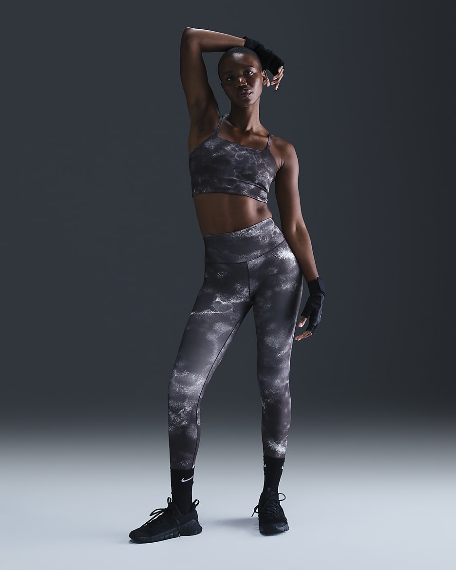 Leggings estampados de tiro alto de 7/8 para mujer Nike One - Negro/Negro
