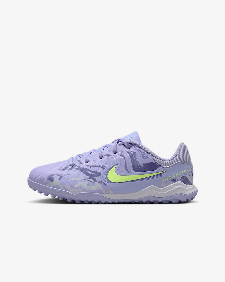 Tacos de fútbol TF de corte low para niños grandes Nike United Jr. Tiempo Legend 10 Academy - Ágata morado/Voltio ligero