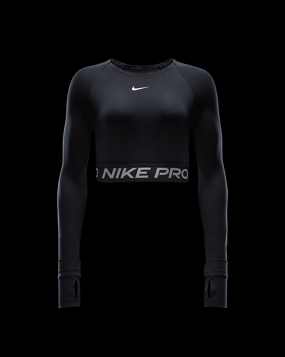 Haut court à manches longues Dri-FIT Nike Pro pour femme - Noir/Blanc