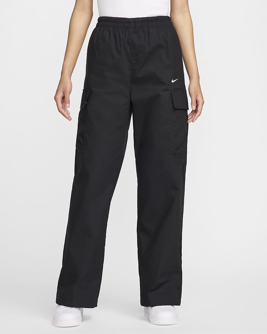 Pants cargo de tiro medio para mujer Nike Sportswear Everything Wovens - Negro/Blanco