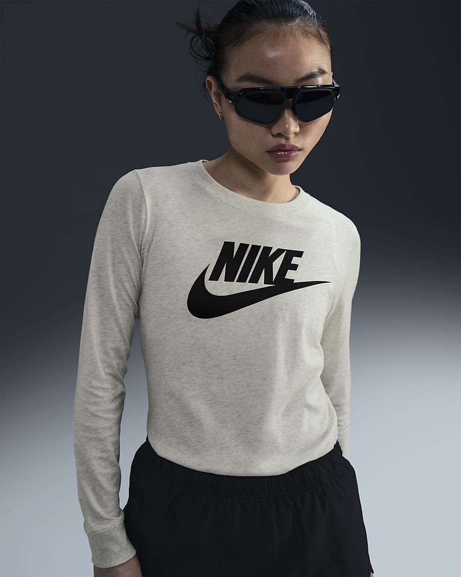 Nike Sportswear Club Essentials Women's Long-Sleeve Logo T-Shirt - Oatmeal Heather