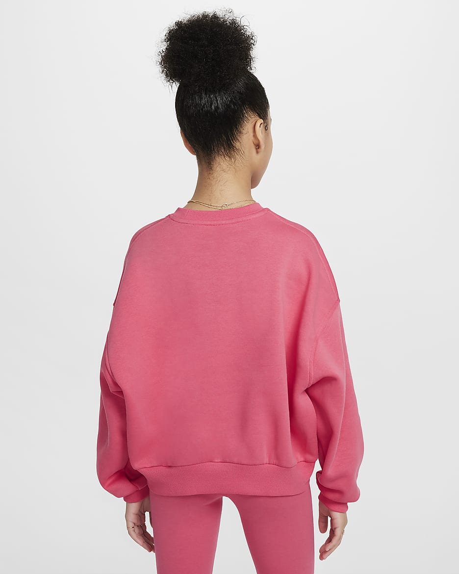 Nike Sportswear Club Fleece-sweatshirt med firkantet pasform og rund hals til piger - Aster Pink/hvid