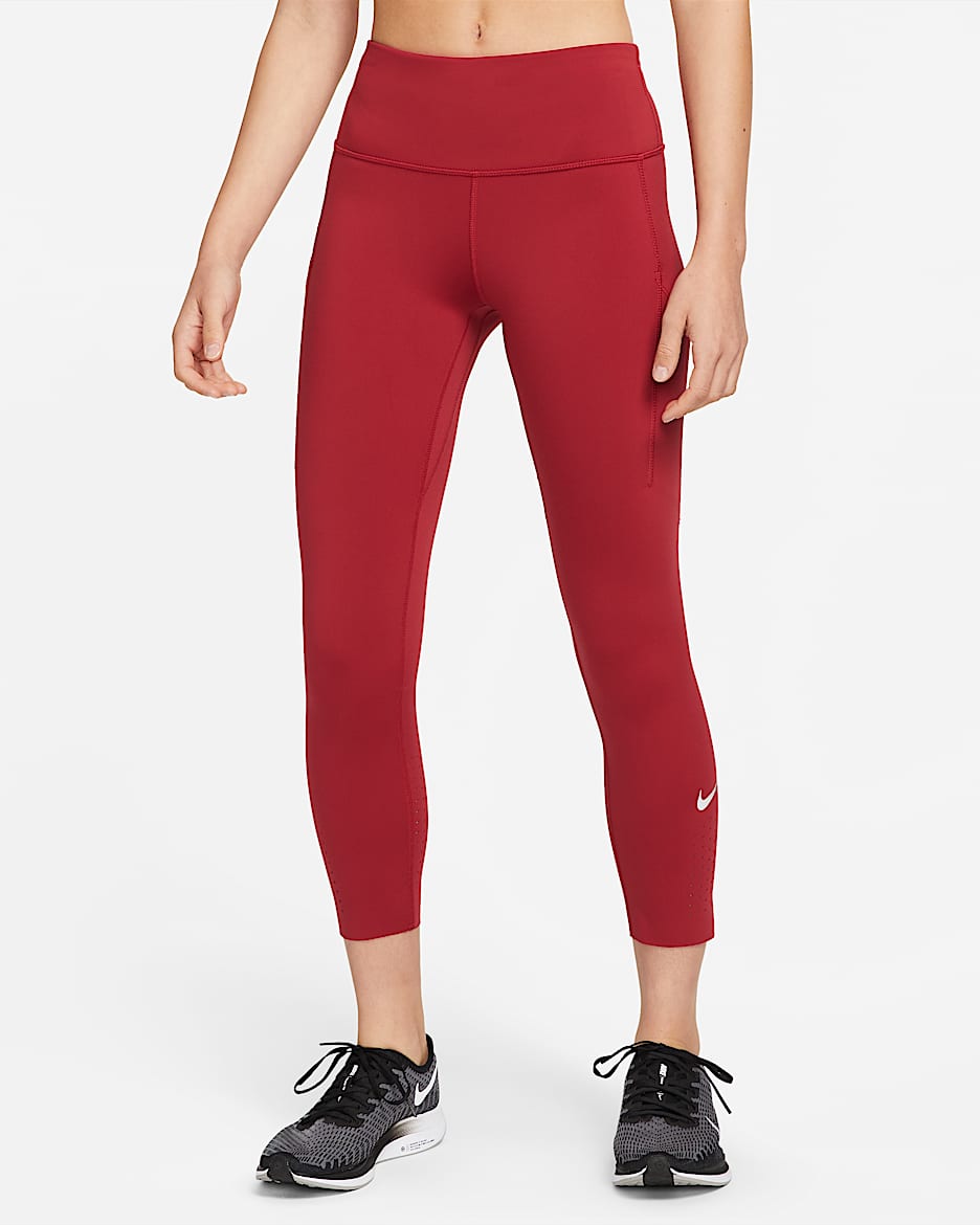 Nike Epic Luxe középmagas derekú, rövidített, zsebes női futóleggings - Pomegranate