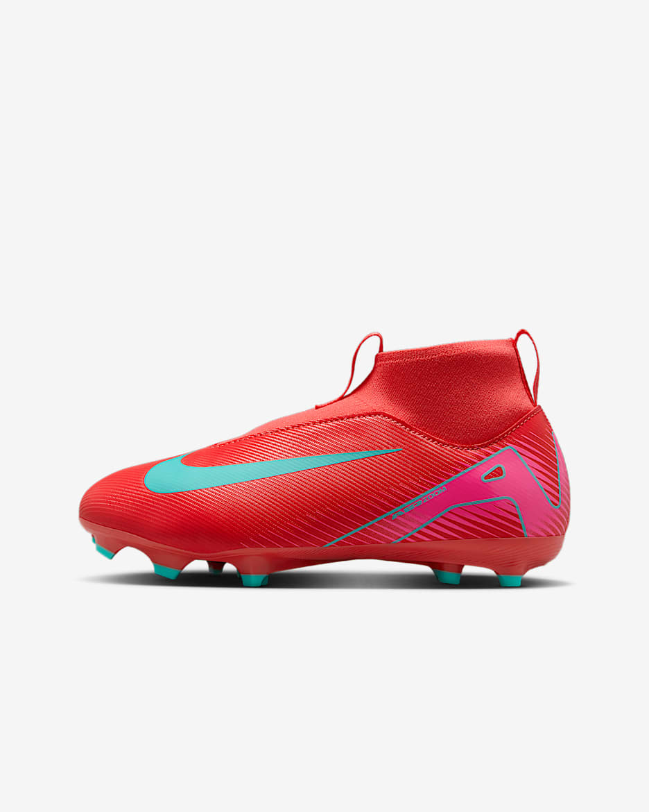 Nike Jr. Mercurial Superfly 10 Academy Younger/Older Kids' MG High-Top Football Boot - Ember Glow/Aurora Green