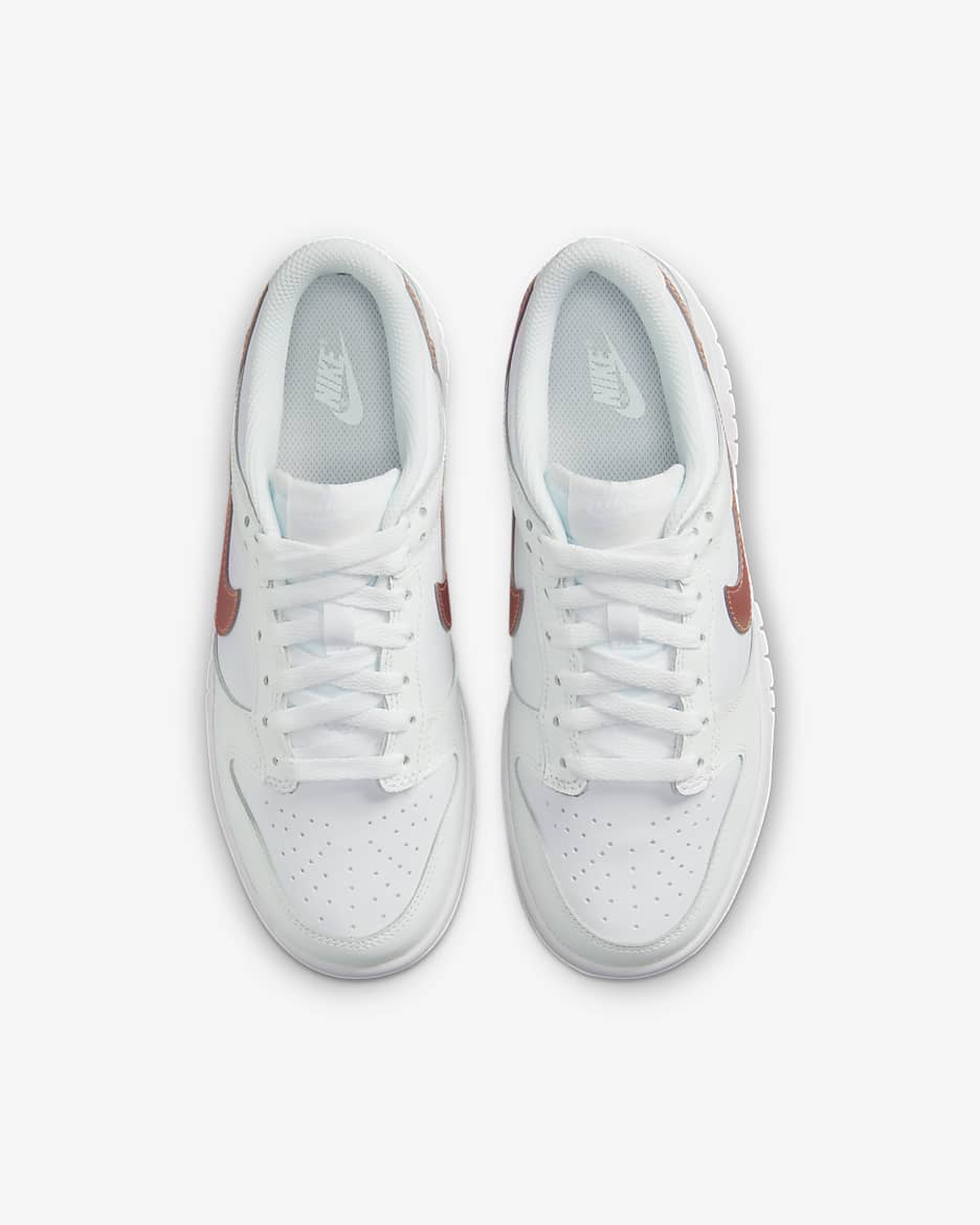 Nike Dunk Low Older Kids' Shoes - White/Summit White/Metallic Red Bronze