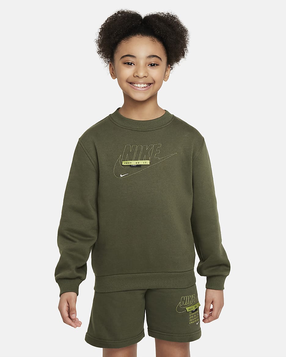 Nike Sportswear Club Big Kids' Crew-Neck Sweatshirt - Cargo Khaki/Pear