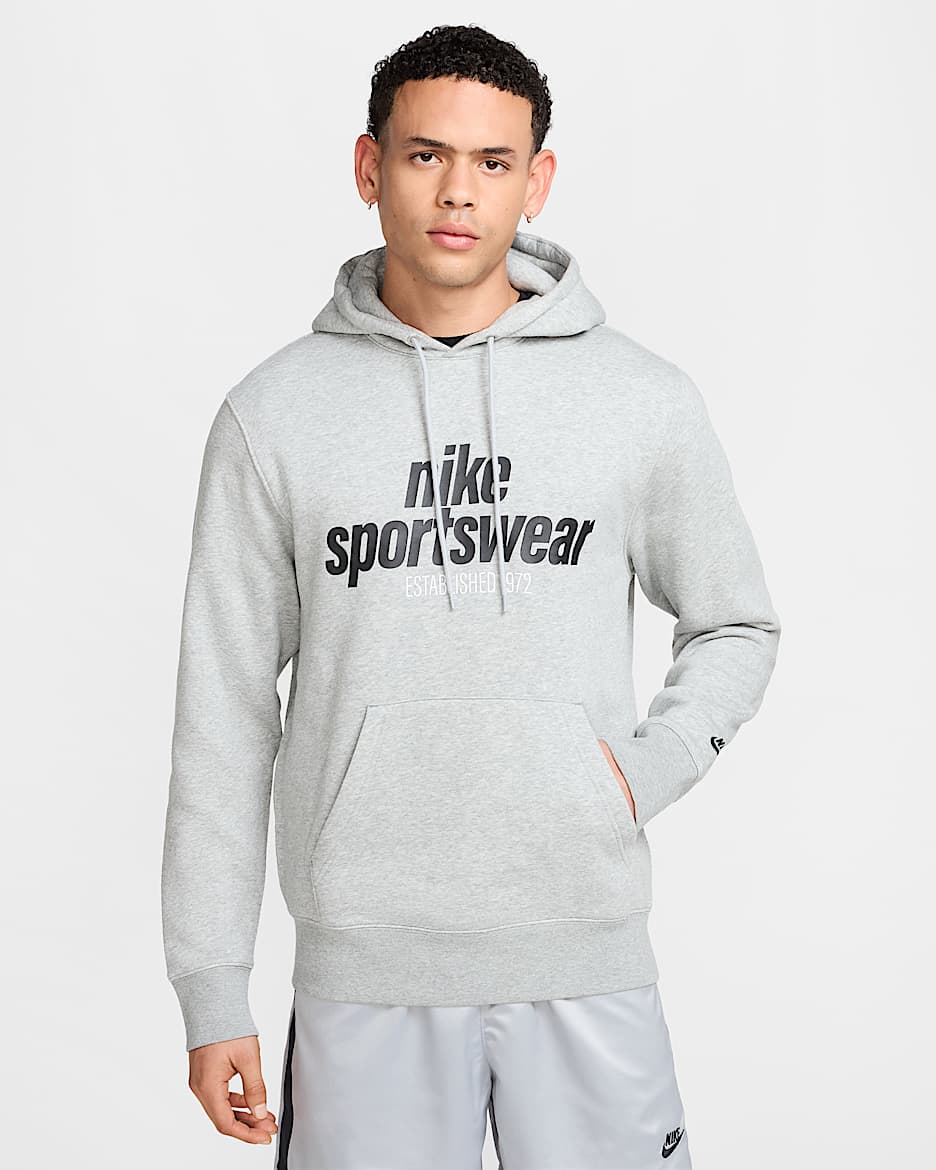 Felpa pullover in fleece con cappuccio Nike Club – Uomo - Dark Grey Heather/Light Smoke Grey/Nero