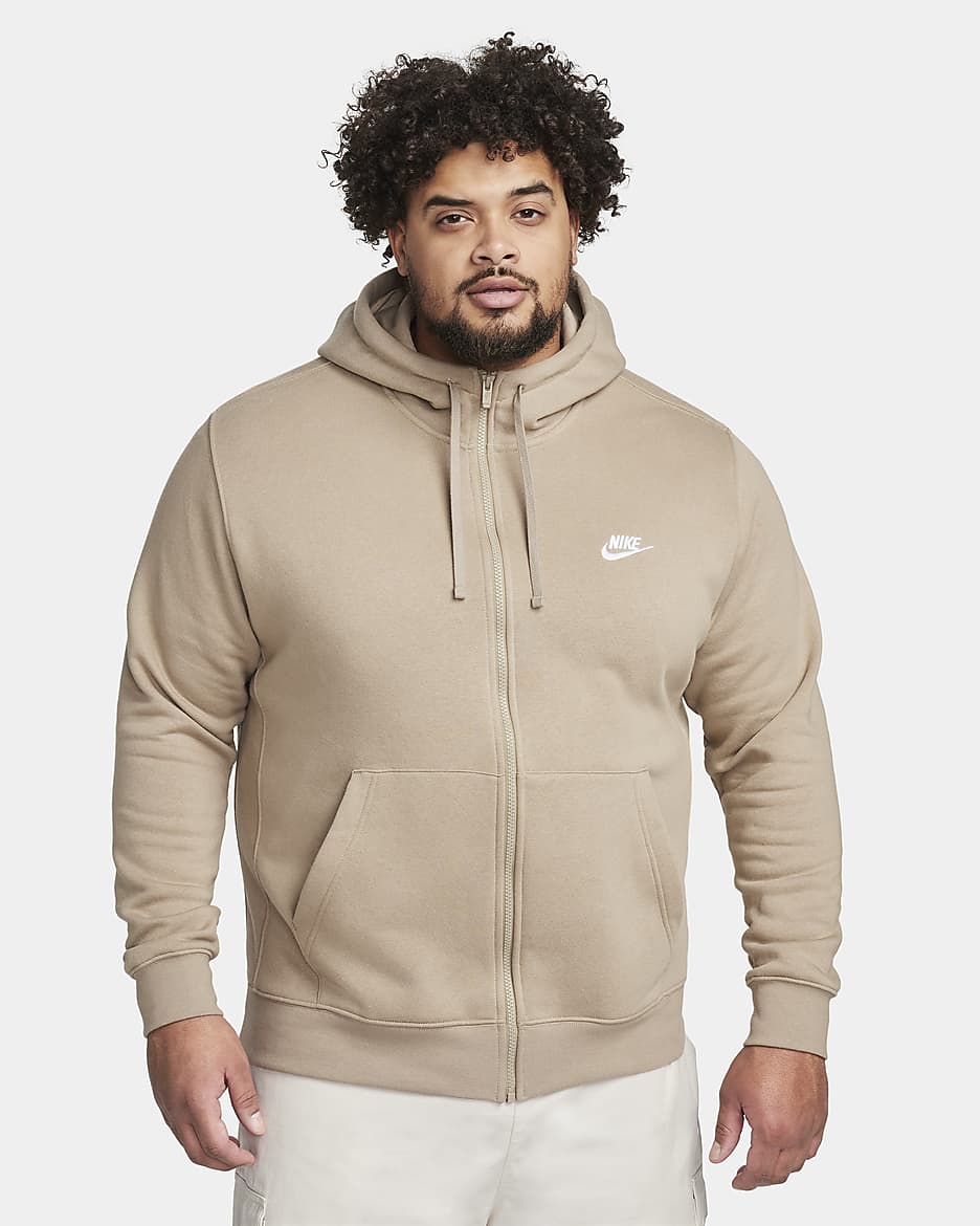 Sudadera con gorro de cierre completo para hombre Nike Sportswear Club Fleece - Caqui/Caqui/Blanco