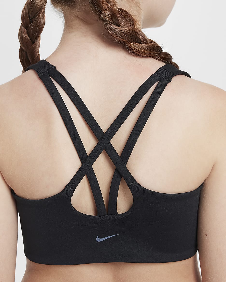 Nike One lange sport-bh voor meisjes - Zwart/Wit