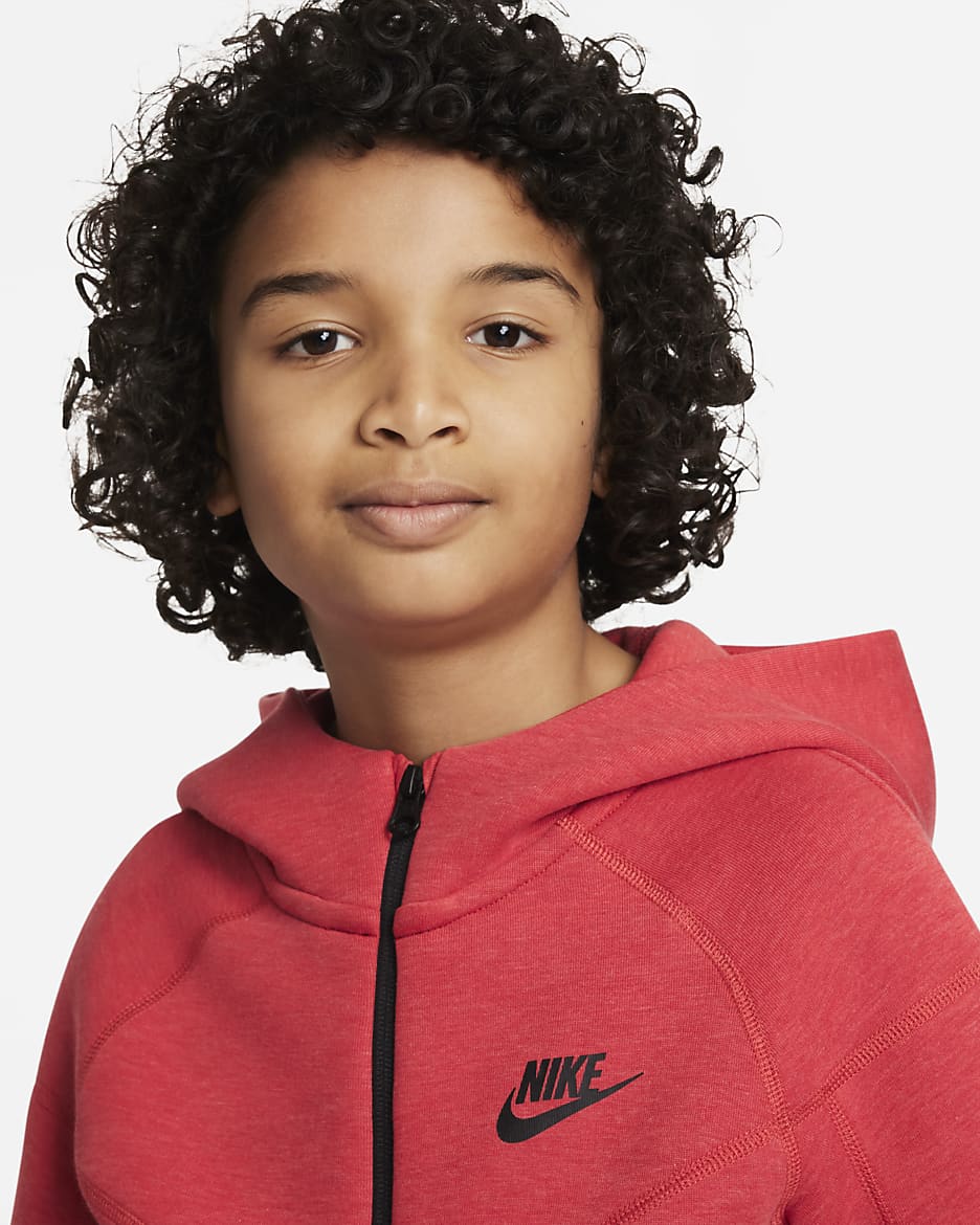 Nike Sportswear Tech Fleece Older Kids' (Boys') Full-Zip Hoodie - Light University Red Heather/Black/Black