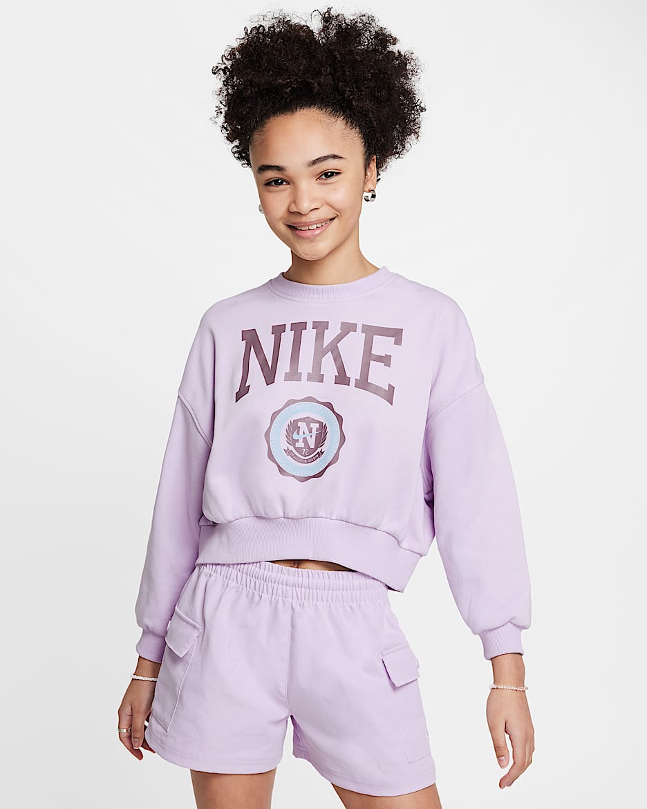 Sudadera de cuello redondo de French Terry para niñas Nike Sportswear Club - Muñeca/Gris topo