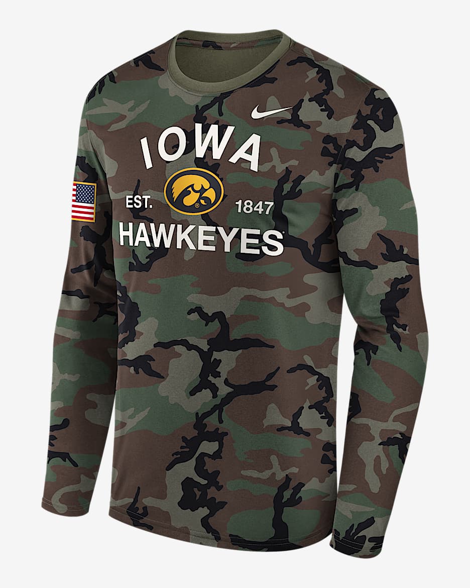 Iowa 2025 Military Appreciation Legend Men's Nike Dri-FIT College Long-Sleeve T-Shirt - Olive