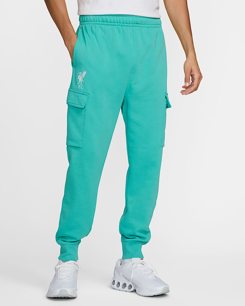 Liverpool FC Club Men's Nike Soccer French Terry Cargo Pant - Washed Teal/Metallic Silver