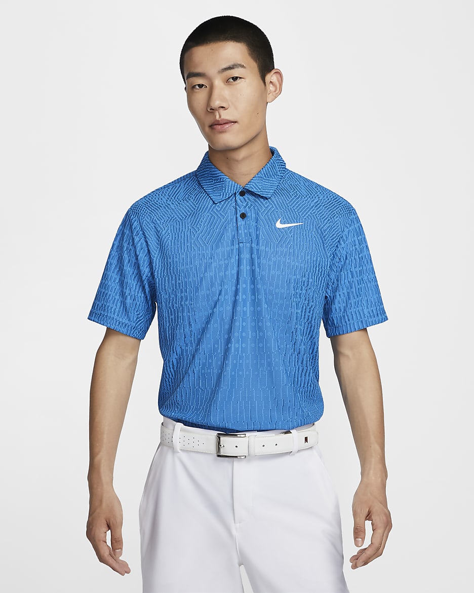 เสื้อโปโลกอล์ฟผู้ชาย Dri-FIT ADV Nike Tour - Light Photo Blue/Court Blue/ขาว