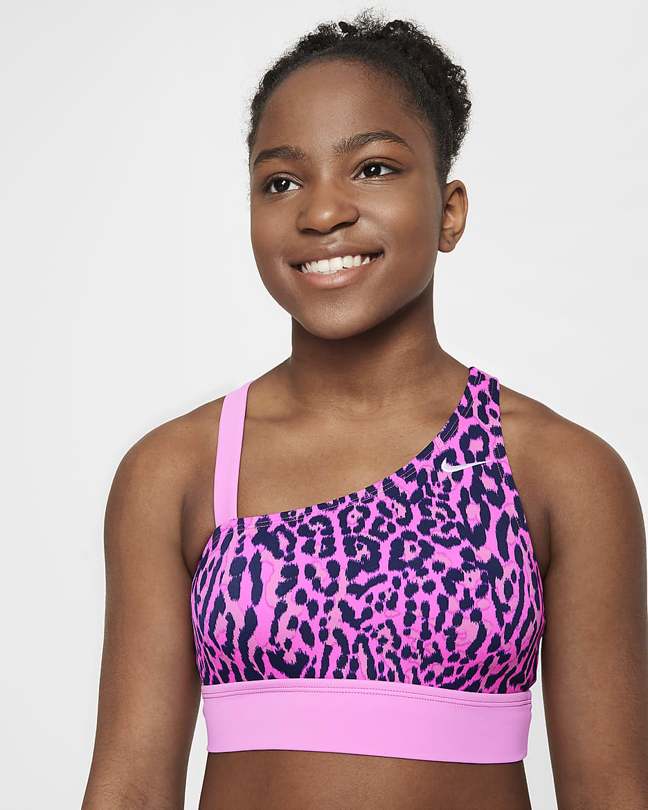 Nike Swim Wild Older Kids' (Girls') Asymmetrical Monokini - Fierce Pink/Midnight Navy/Playful Pink/Lilac Bloom