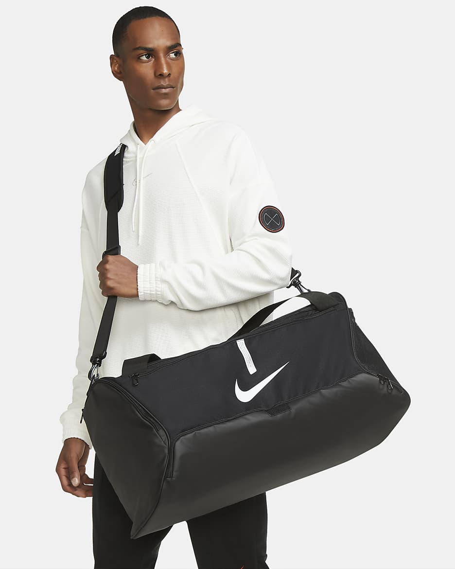 Nike Academy Team Football Duffel Bag (Medium, 60L) - Black/Black/White