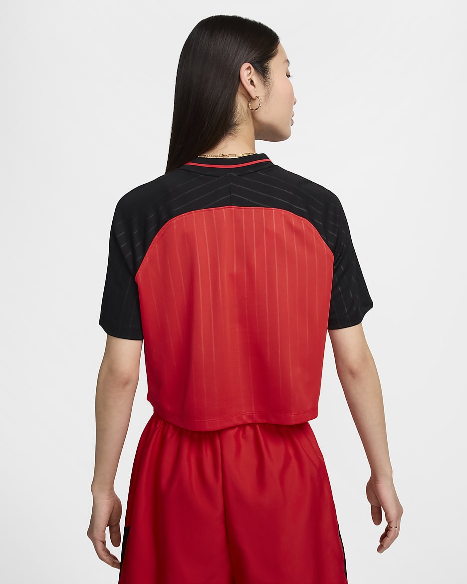 Nike Sportswear Women's Short-Sleeve Crop Top - Light Crimson/Black