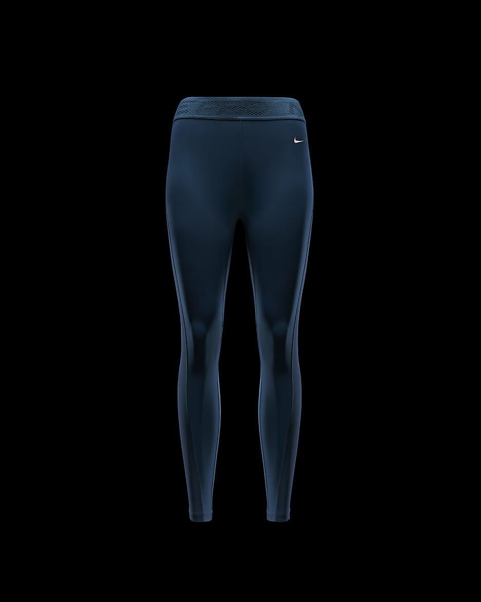 Leggings con paneles de malla de tiro medio de 7/8 para mujer Nike Pro - Azul marino militar/Blanco