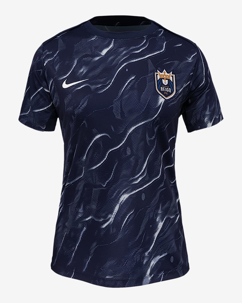 Seattle Reign 2025 Women's Nike NWSL Short-Sleeve Pre-Match Top - Summit White/Blackened Blue