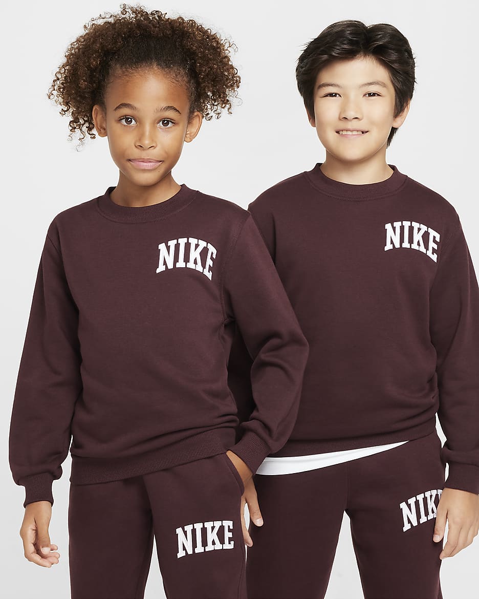 Sudadera de cuello redondo de French Terry para niños talla grande Nike Sportswear Club - Burdeos enérgico/Blanco