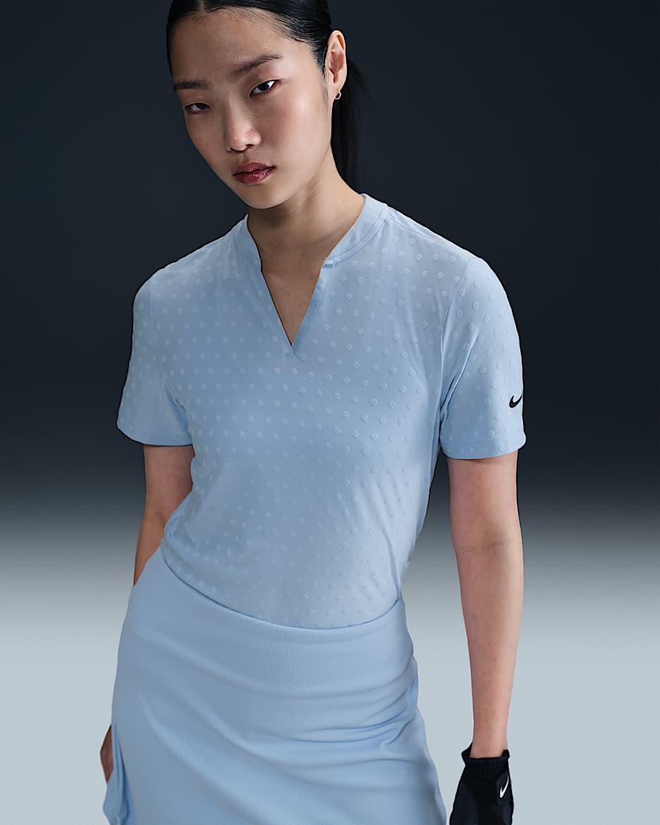 Polo de golf de manga corta Dri-FIT Blade Jacquard para mujer Nike Tour - Azul psíquico/Negro