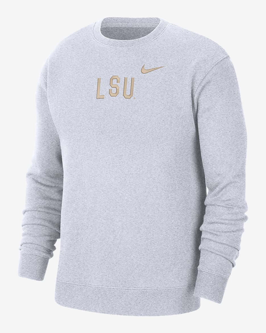 LSU Men's Nike College Crew-Neck Sweatshirt - White/Heather/Sesame