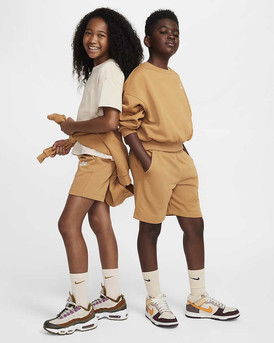 Nike Sportswear Club Fleece Big Kids' French Terry Shorts - Flax/White