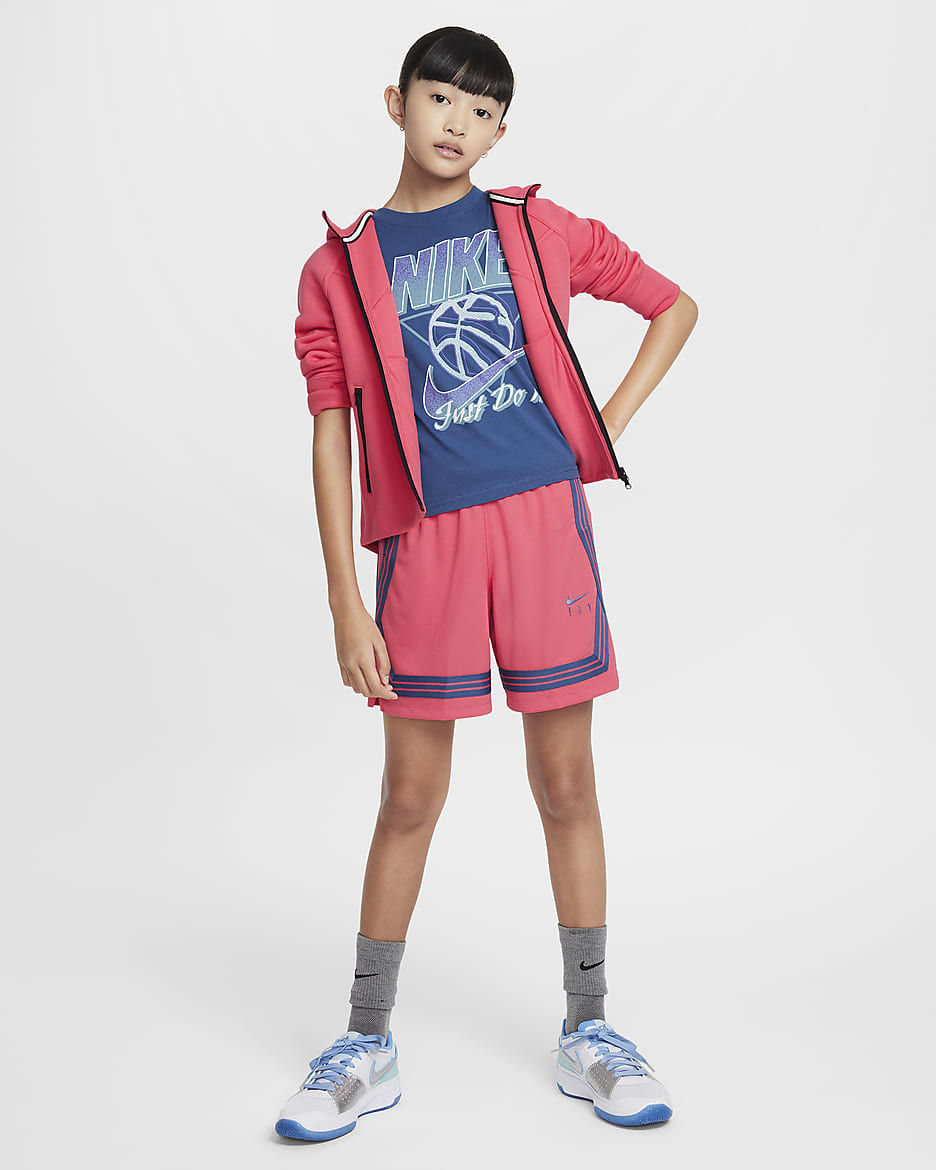 Nike Fly Crossover Big Kids' (Girls') Basketball Shorts - Aster Pink/Mystic Navy