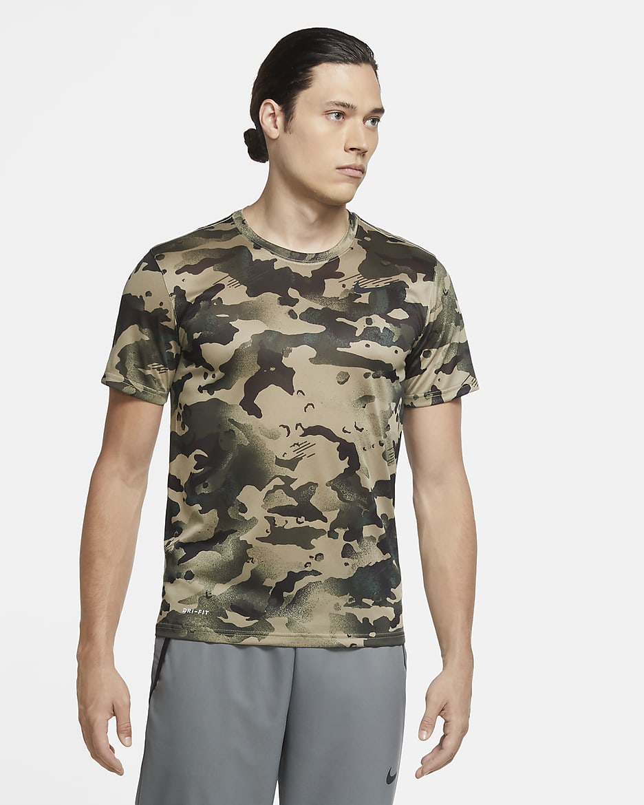 Tee-shirt de training camouflage Nike Dri-FIT pour Homme - Mystic Stone/Noir