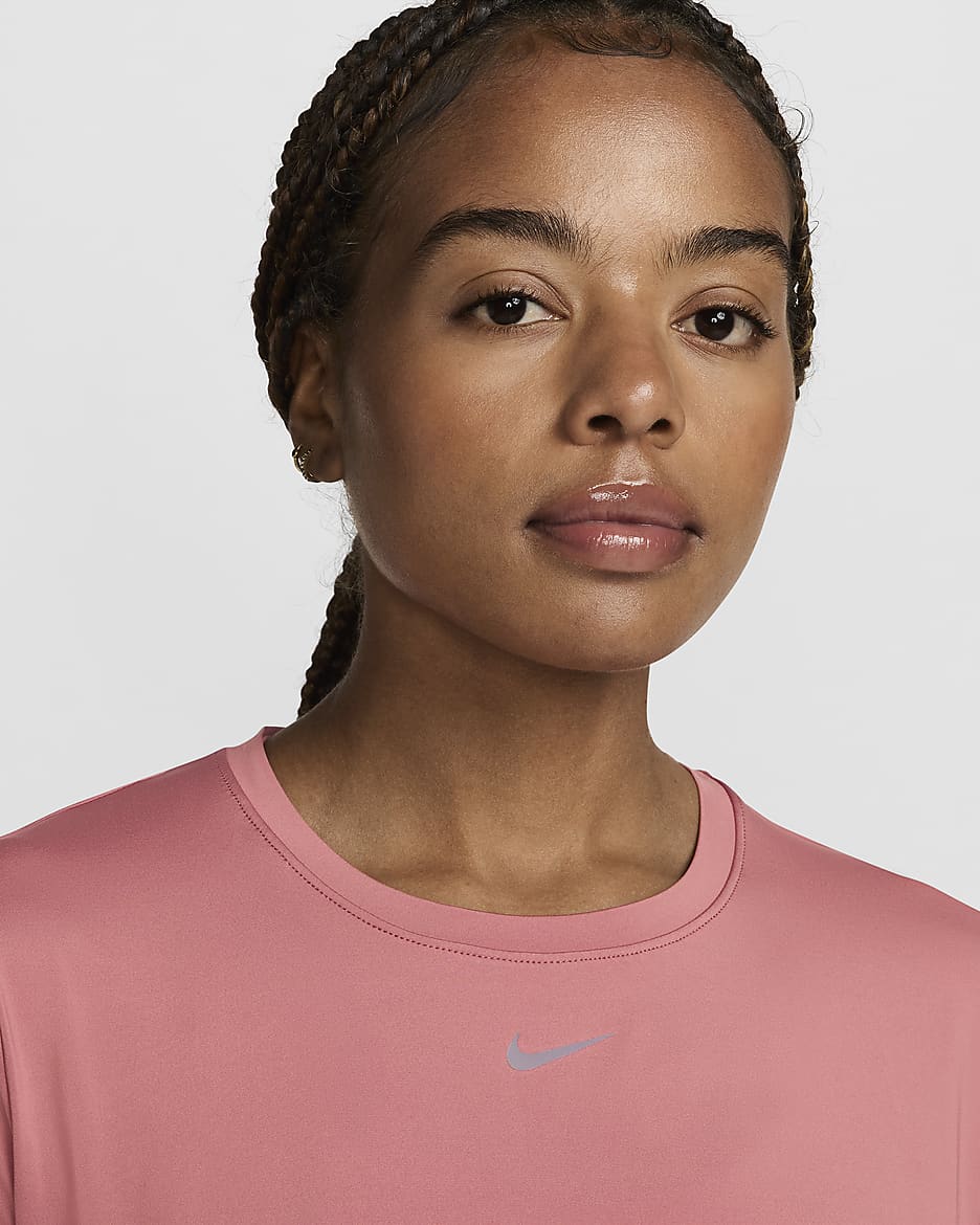 Damska koszulka z krótkim rękawem Dri-FIT Nike One Classic - Canyon Pink/Czerń