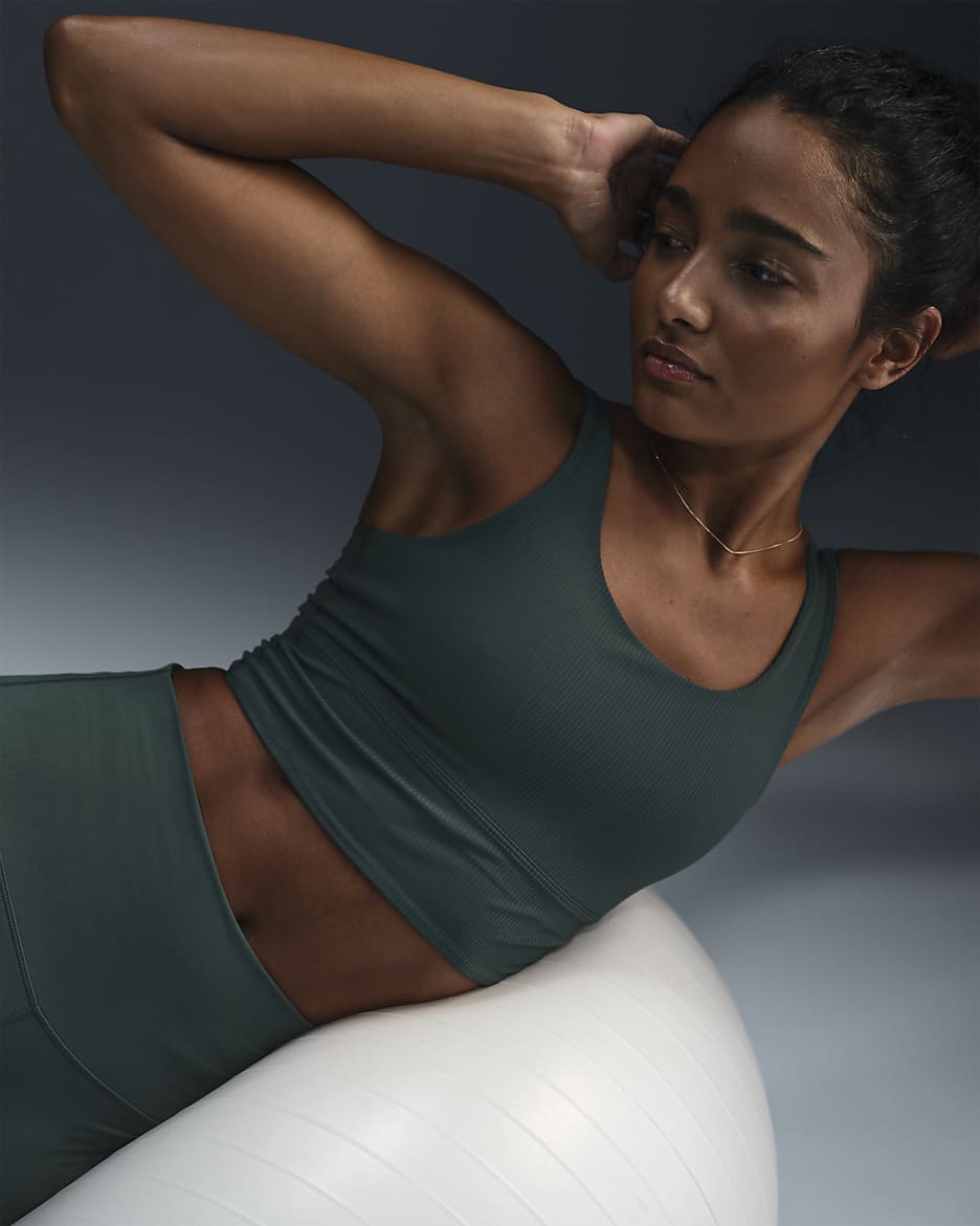 Nike Zenvy Rib Women's Light-Support Padded Longline Sports Bra - Vintage Green/Vintage Green/White