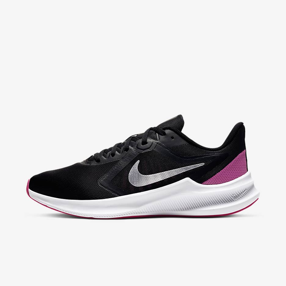 Nike Downshifter 10 Women's Road Running Shoes - Black/Fire Pink/Metallic Silver